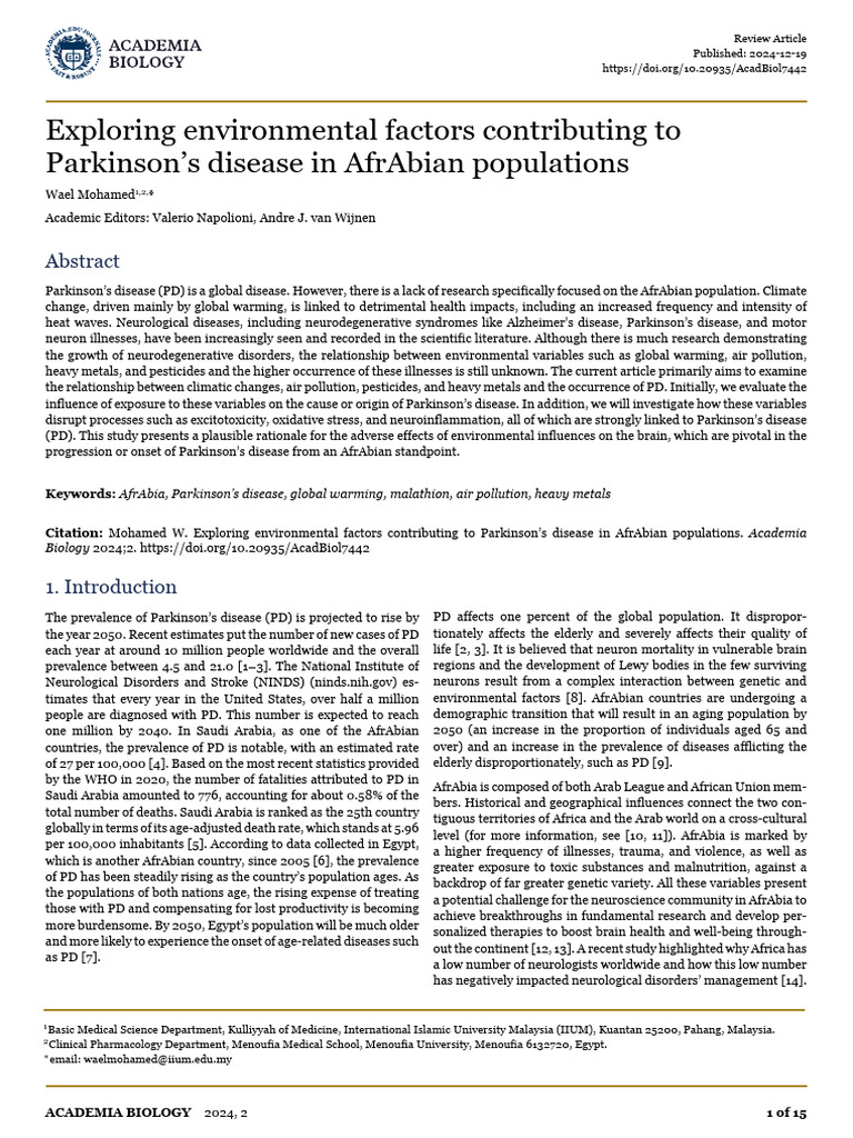 Exploring Environmental Factors Contribu | PDF | Parkinson's Disease ...