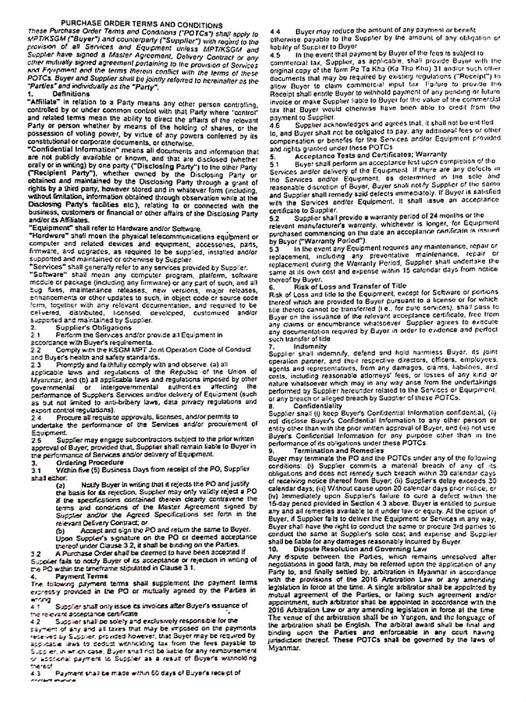 PO T&C - Knowledge | PDF