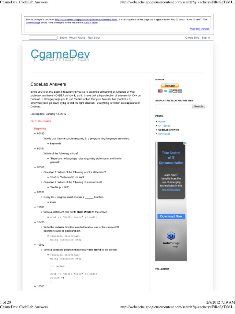 Cgamedev Codelab Answers Pdf Parameter Puter Programming Subroutine