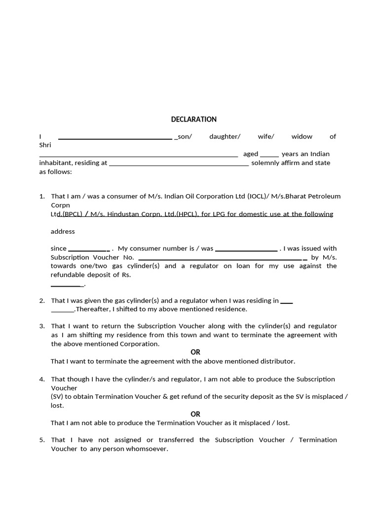 LPG Subscription Voucher Termination Declaration | PDF | Petroleum ...