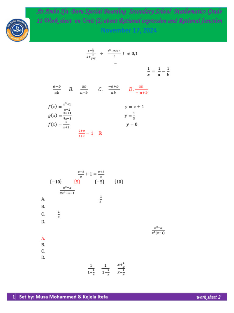 Grade 11 Rational Expressions Worksheet | PDF | Asymptote | Function ...