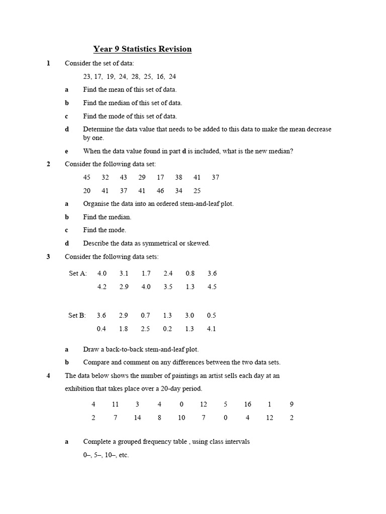 Year 9 Statistics Revision Guide | PDF | Mode (Statistics ...