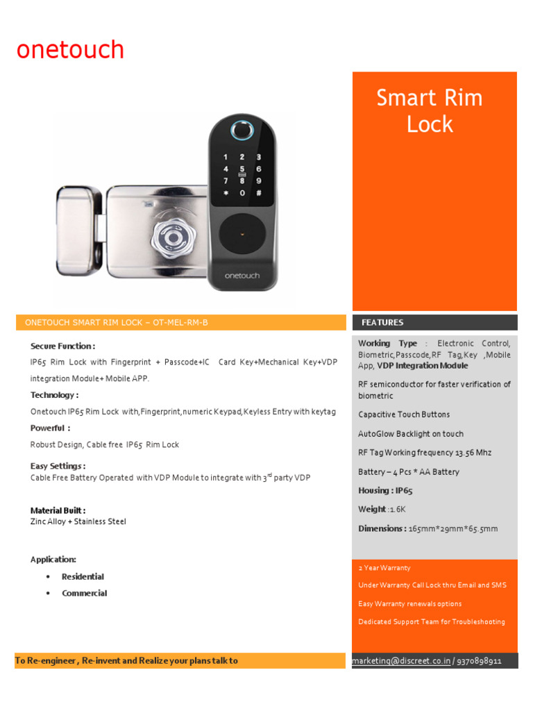 Onetouch Smart Rim Lock Features | PDF | Electronics