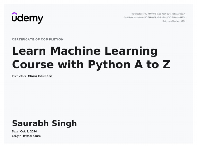 Machine learning certificate | PDF