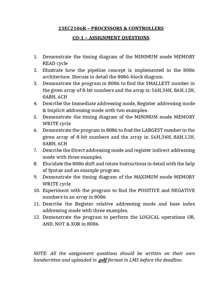 8086 Architecture Assignment Questions | PDF