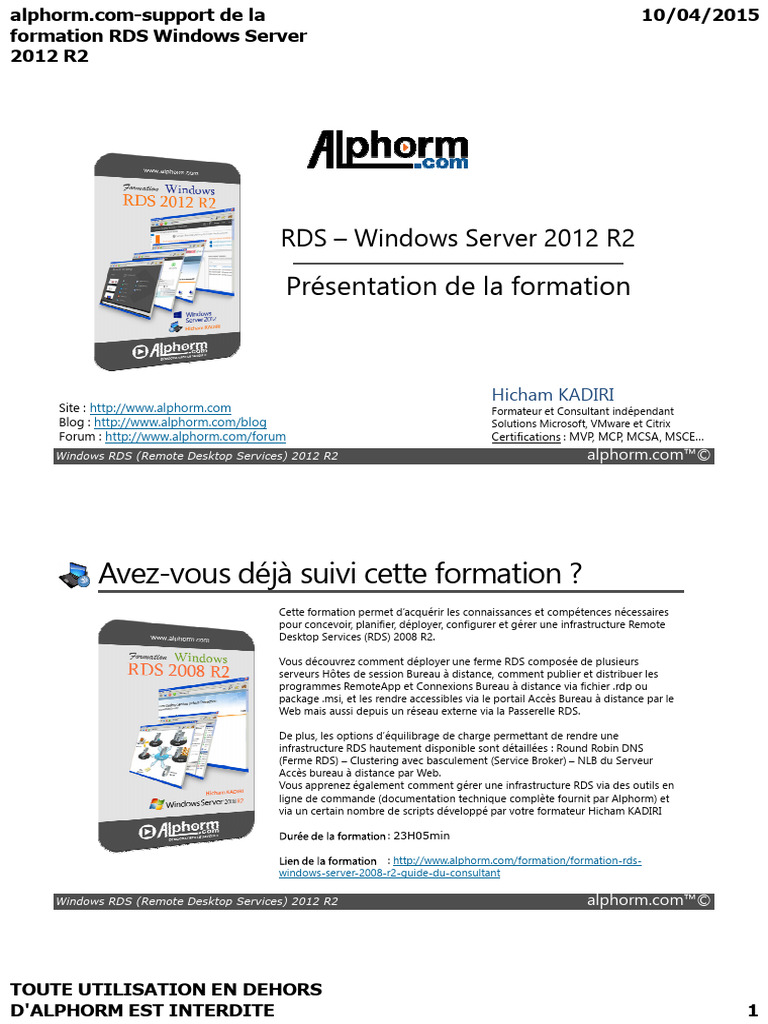 Support de La Formation RDS Windows Server 2012 R2 | PDF | Services ...