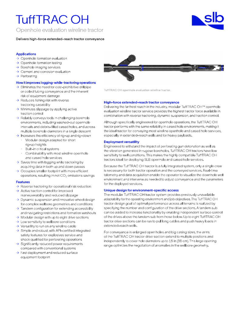 TuffTRAC OH Openhole Evaluation Wireline Tractor | PDF