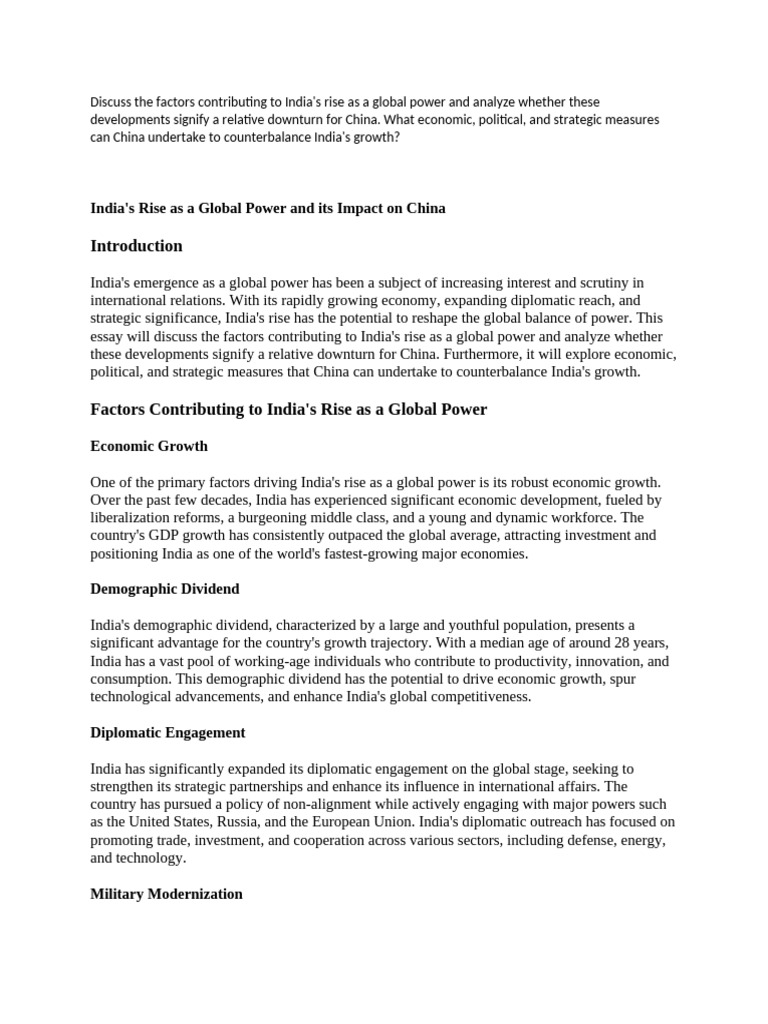 India's Rise As A Global Power and China | PDF | China | World Politics