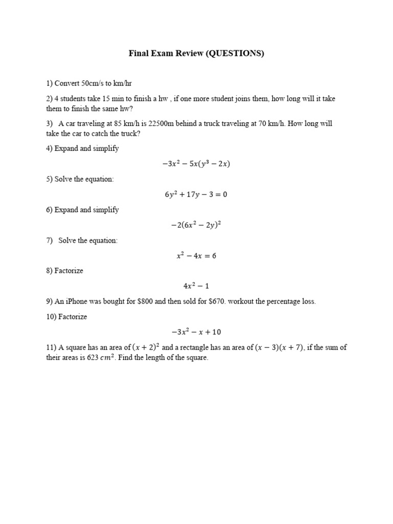 Final Exam Review With Answer Key | PDF