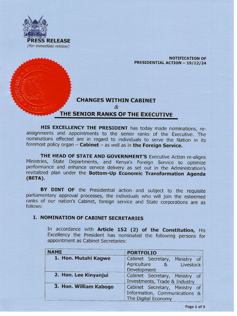 Dec 2024 Notification Of The Changes In Cabinet Pdf