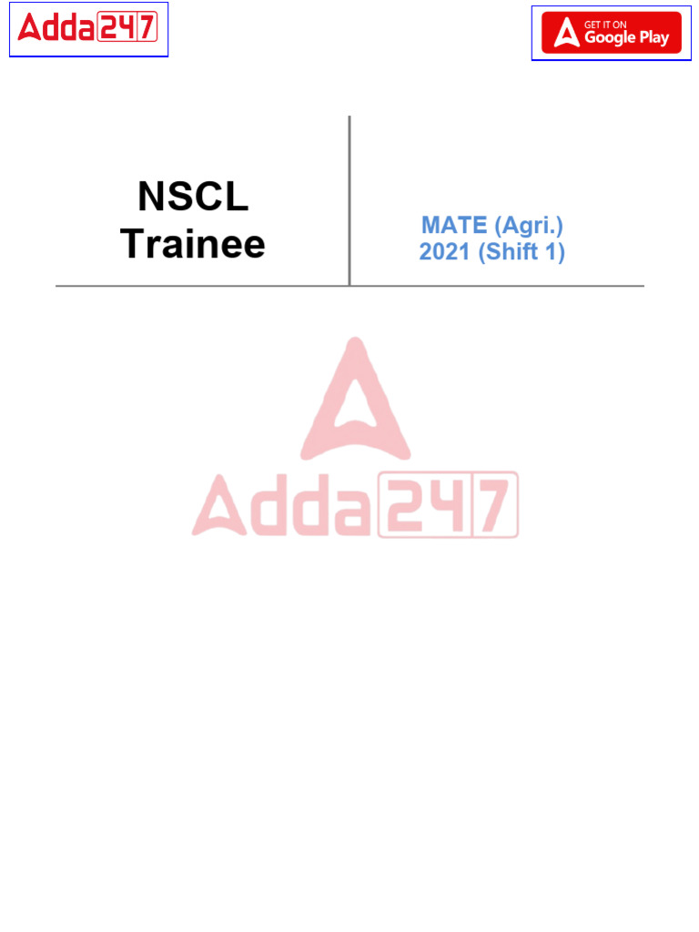 NSCL Trainee MATE Agri 2021 Paper | PDF | Prokaryote | Fruit