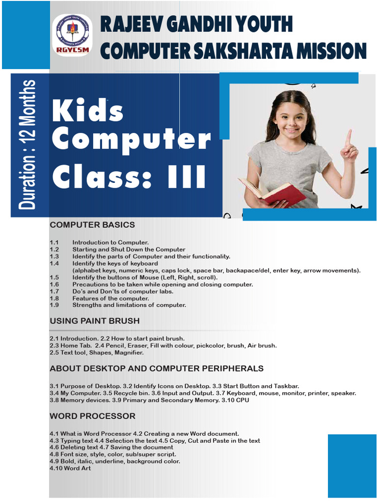 Kids Computer Training Program | PDF | Microsoft Excel | Adobe Photoshop