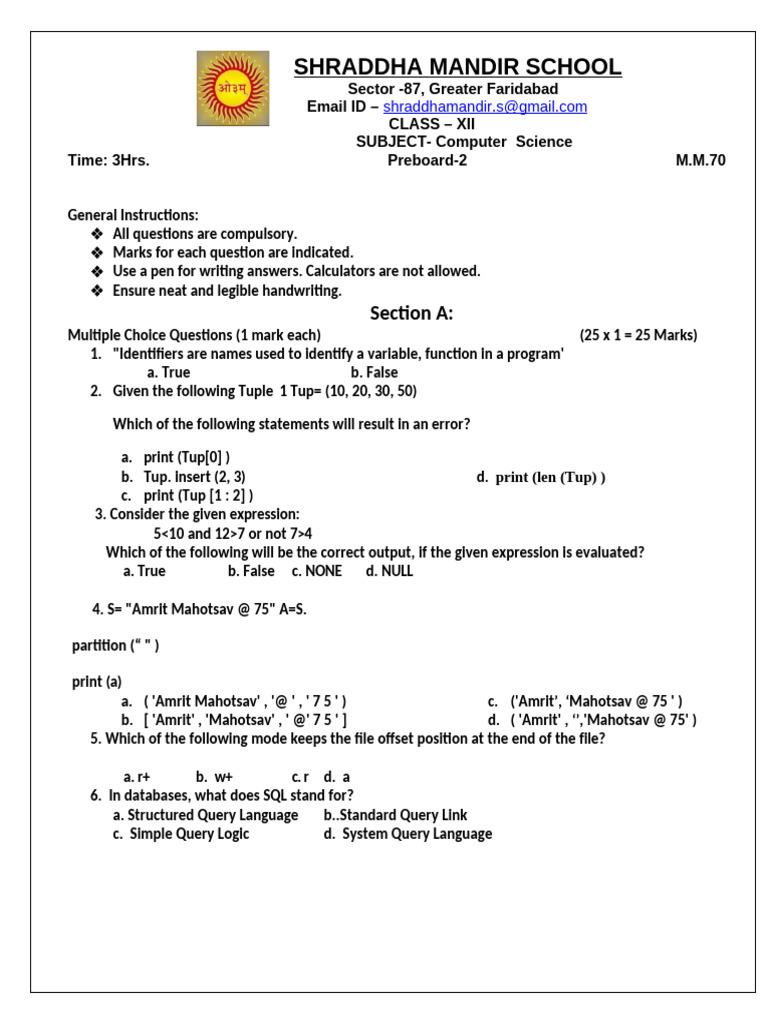 12th-preboard2-CS | PDF | Databases | Sql