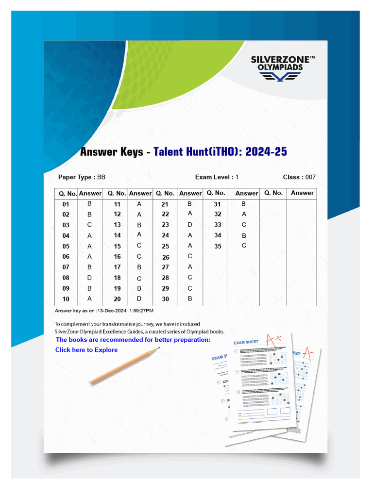 2024-25 Talent Hunt Answer Key | PDF