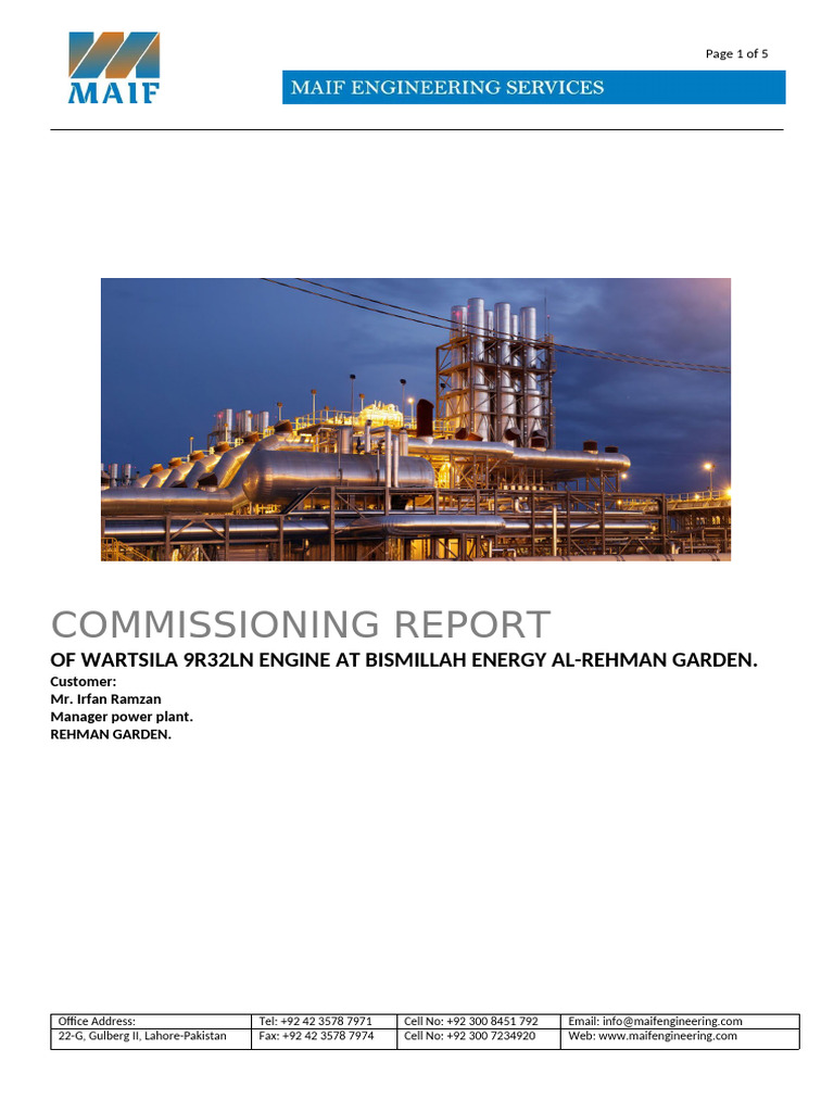 Commissioning of Wartsila 9R32LN Engine | PDF | Engines | Electric ...