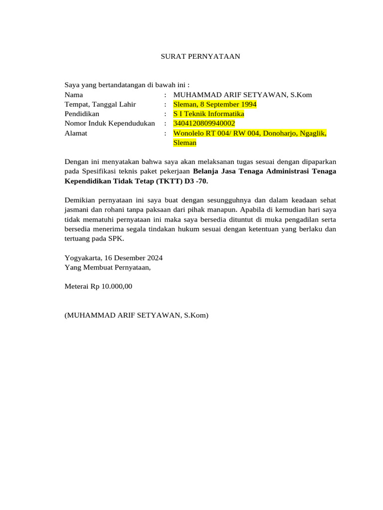 3. SURAT PERNYATAAN PENYEDIA DRAFT | PDF