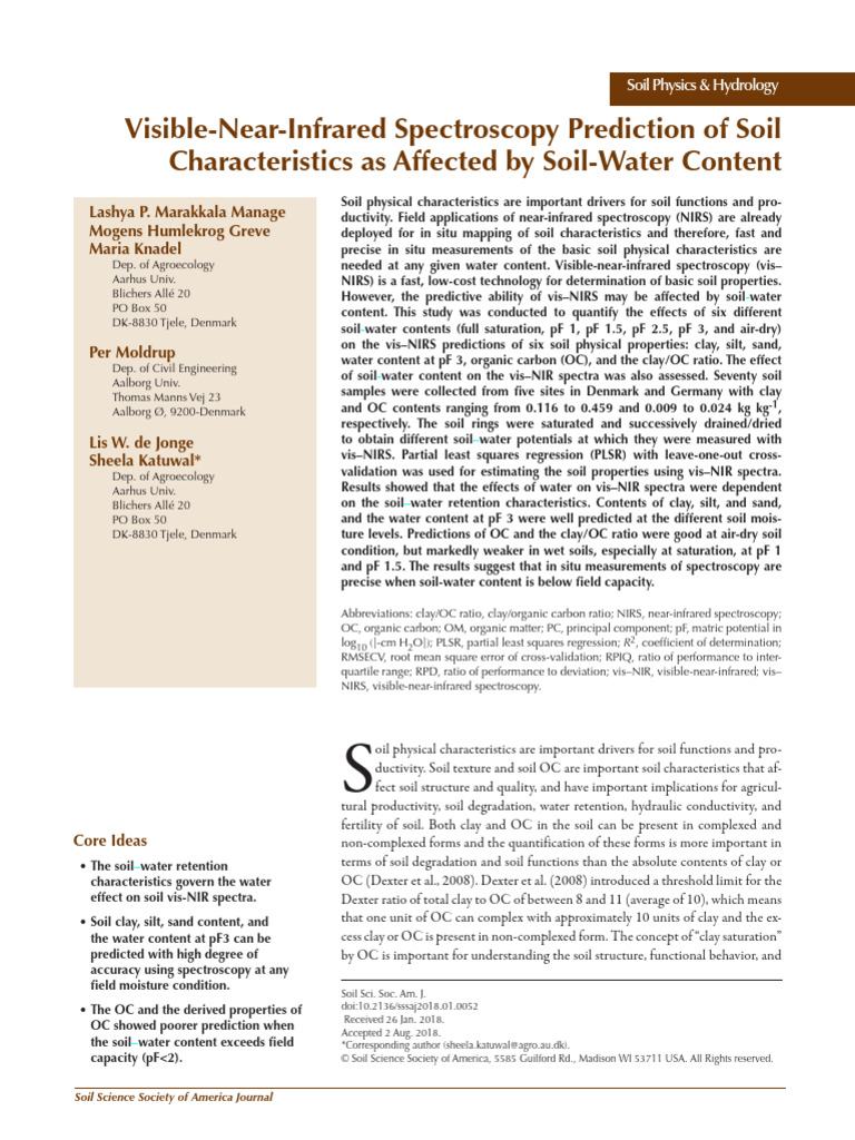 Visible Near Infrared Spectroscopy Prediction of Soil Characteristics ...