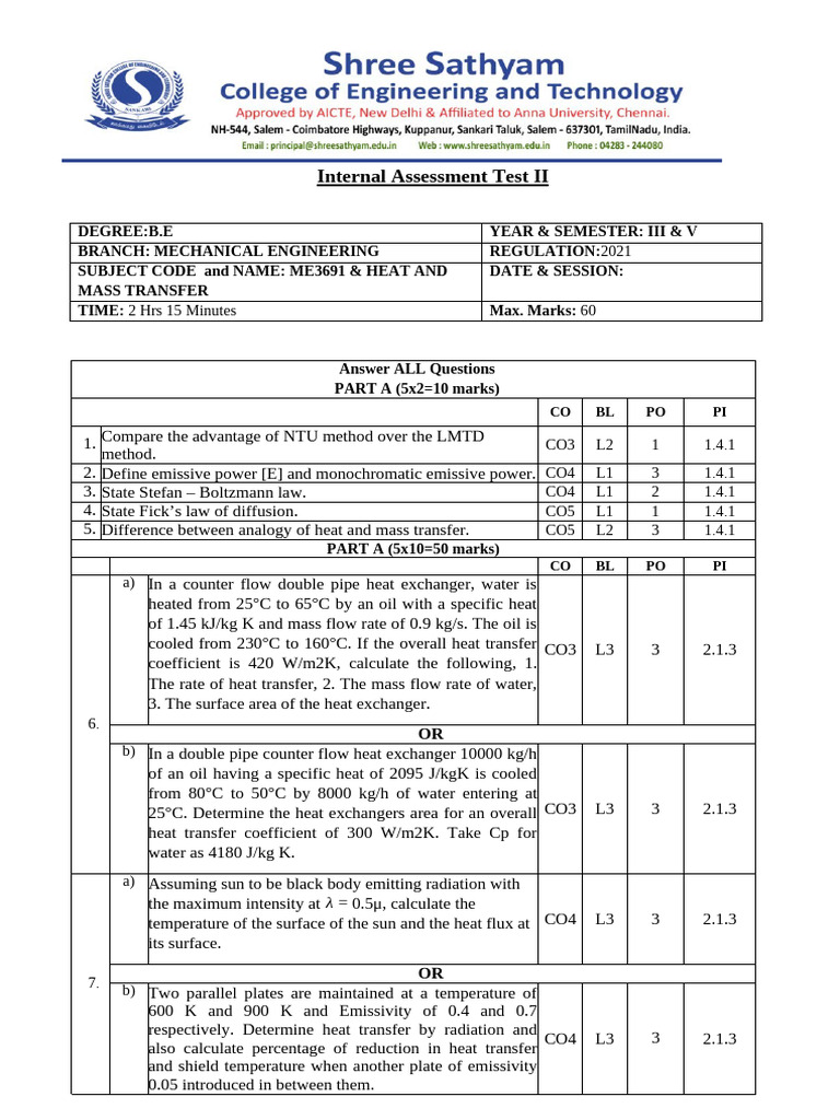 HMT Iae 2 QP | PDF | Heat Transfer | Heat