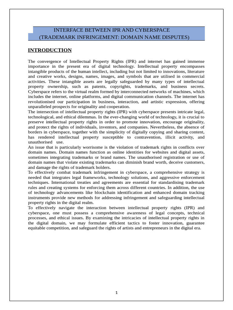 Interface Between IPR and Cyberspace | PDF | Trademark | Intellectual ...