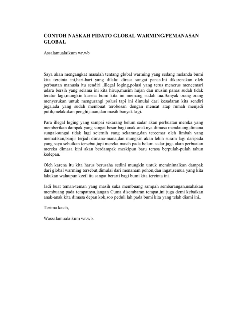 Contoh Naskah Pidato Global Warming