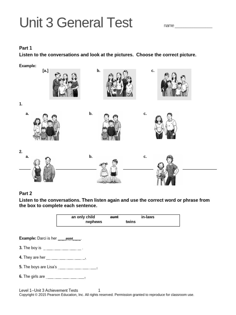 Top Notch 1 Unit 3 Assessment | PDF | All Rights Reserved