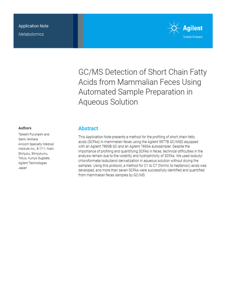 GC MS Detection of Scfa Agilent | PDF | Gas Chromatography | Gas ...