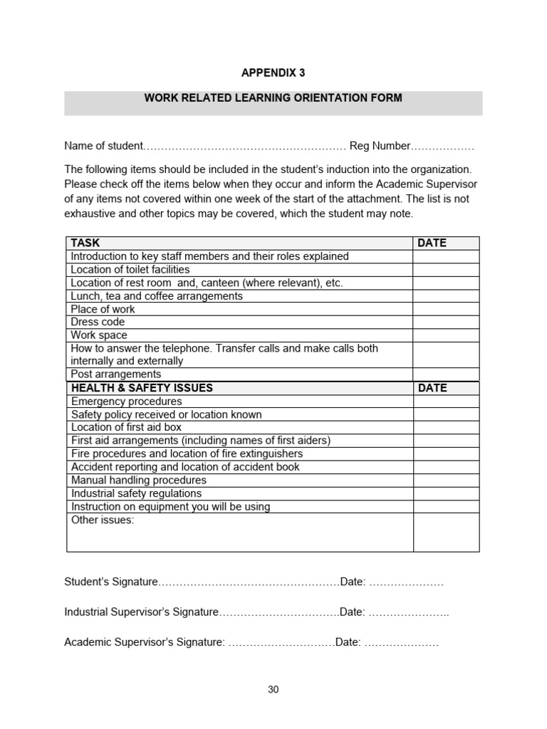 Appendix 3 WORK RELATED LEARNING ORIENTATION FORM | PDF