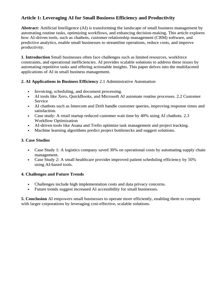 Leveraging AI For Small Business Efficiency and Productivity | PDF