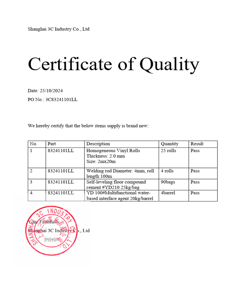 Quality Certificate for 3C Industry Supplies | PDF