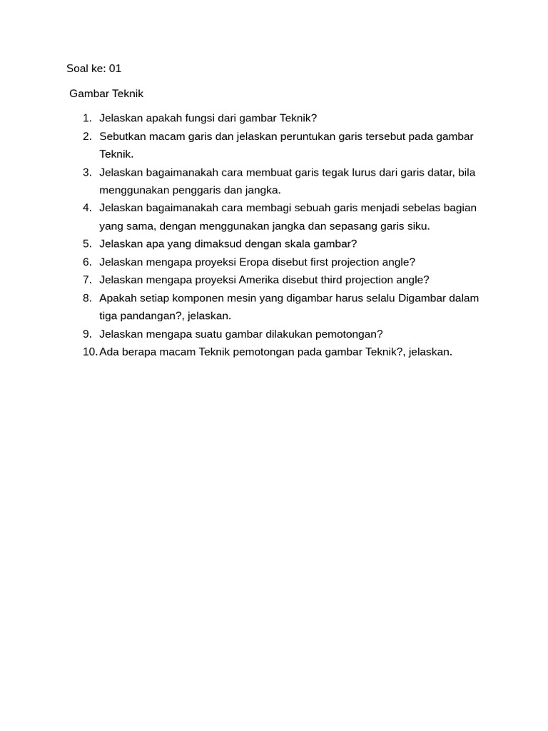Soal Ke. 01 Gambar Teknik | PDF