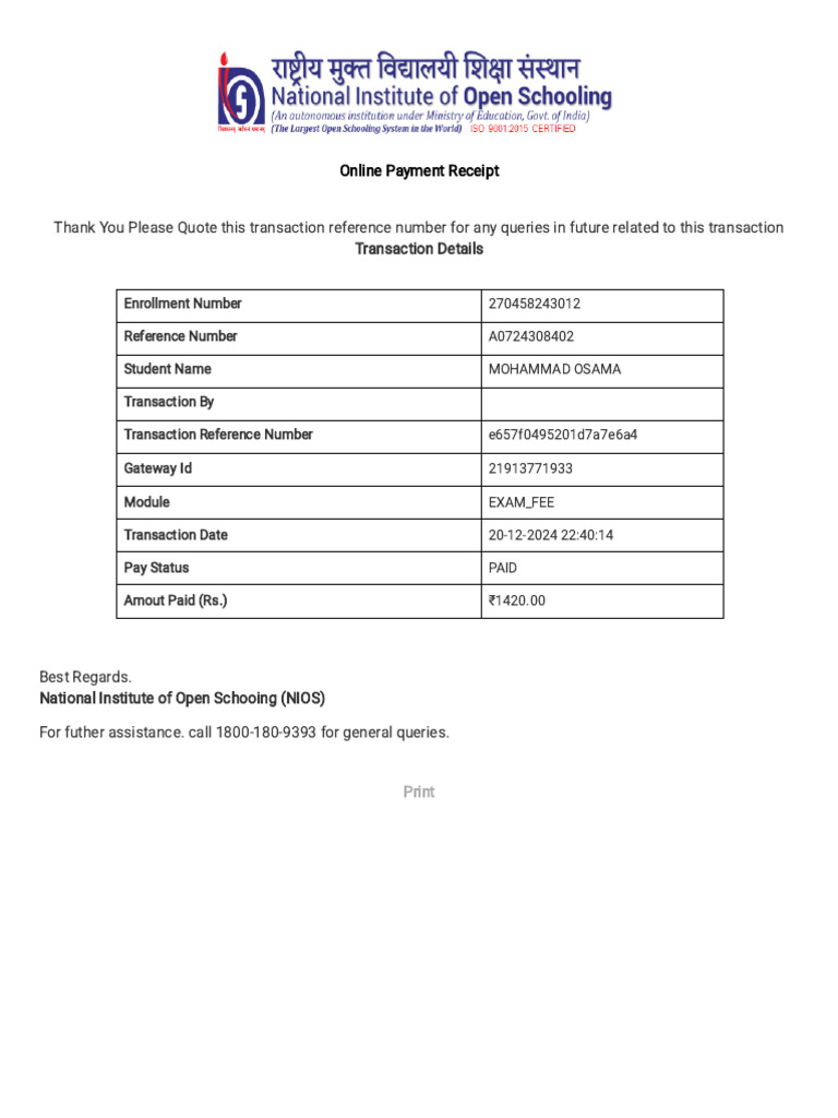Payment Receipt | PDF