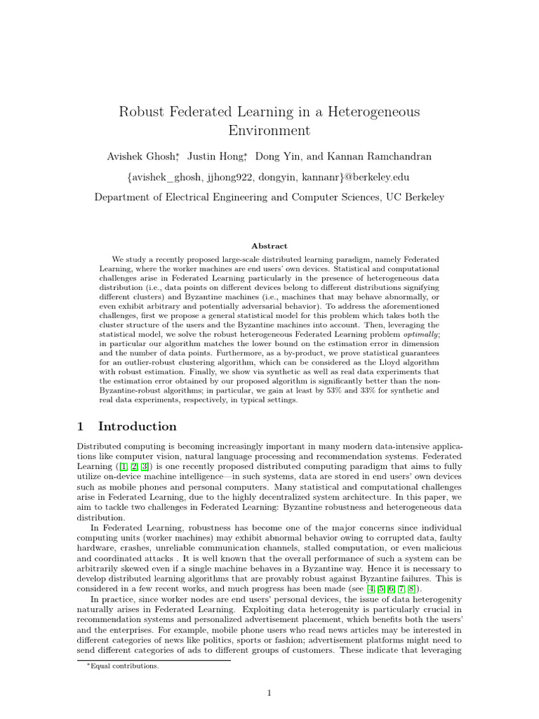Robust Federated Learning in A Heterogeneous Environment | PDF ...