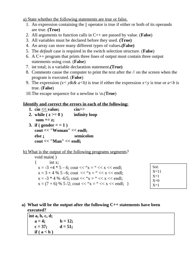 C++final Revision Fall 2024 | PDF | C (Programming Language) | C++