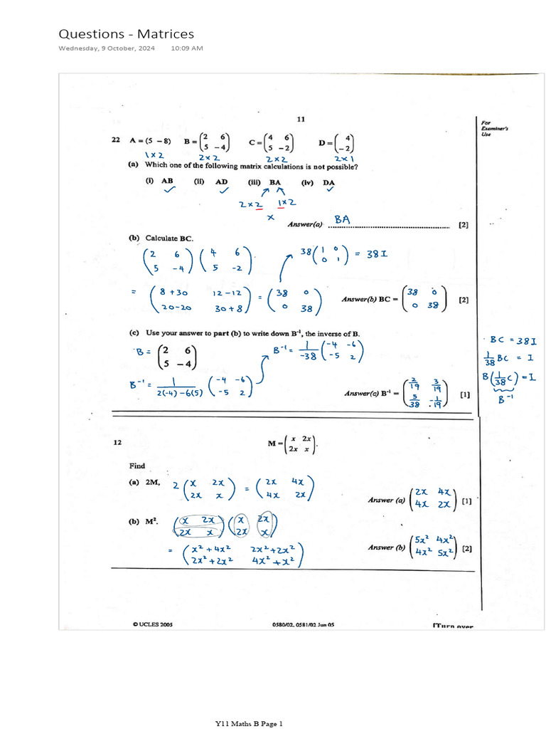 questions-matrices | PDF