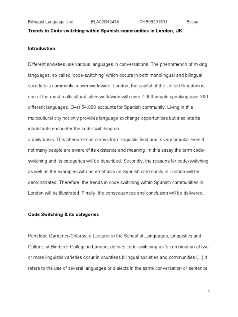 Trends In Code Switching Within Spanish Communities In London Multilingualism Symbols