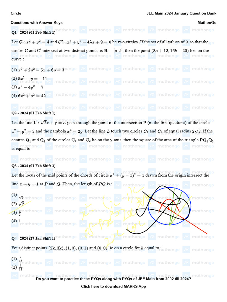 Circle - JEE Main 2024 January Question Bank - MathonGo | PDF | Circle ...