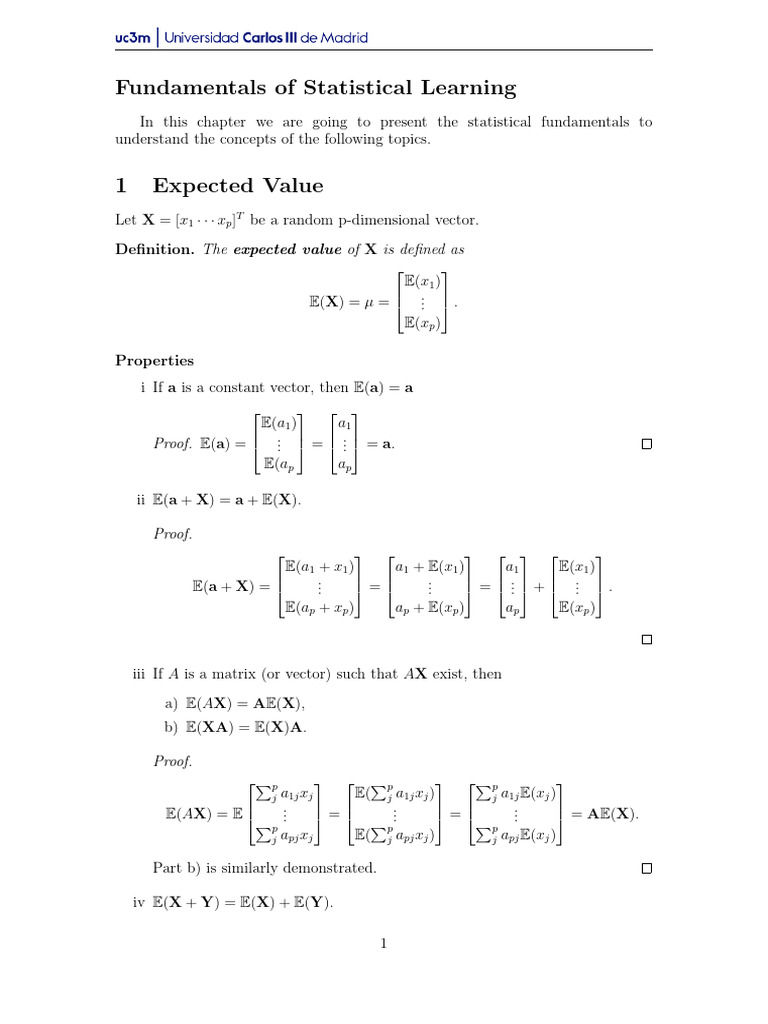 Statistical Learning Fundamentals | PDF | Covariance Matrix ...