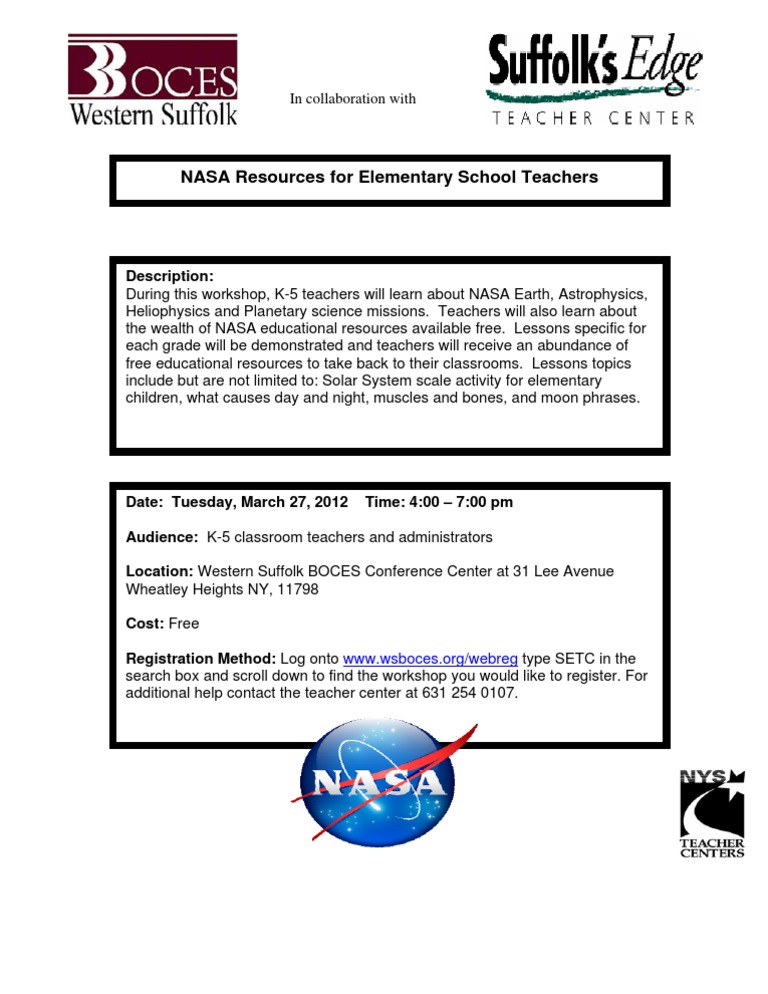 NASA Resources for K-5 Teachers Workshop | PDF | Science & Mathematics
