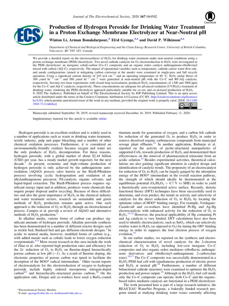 Production_of_Hydrogen_Peroxide_for_Drinking_Water | PDF | Hydrogen ...