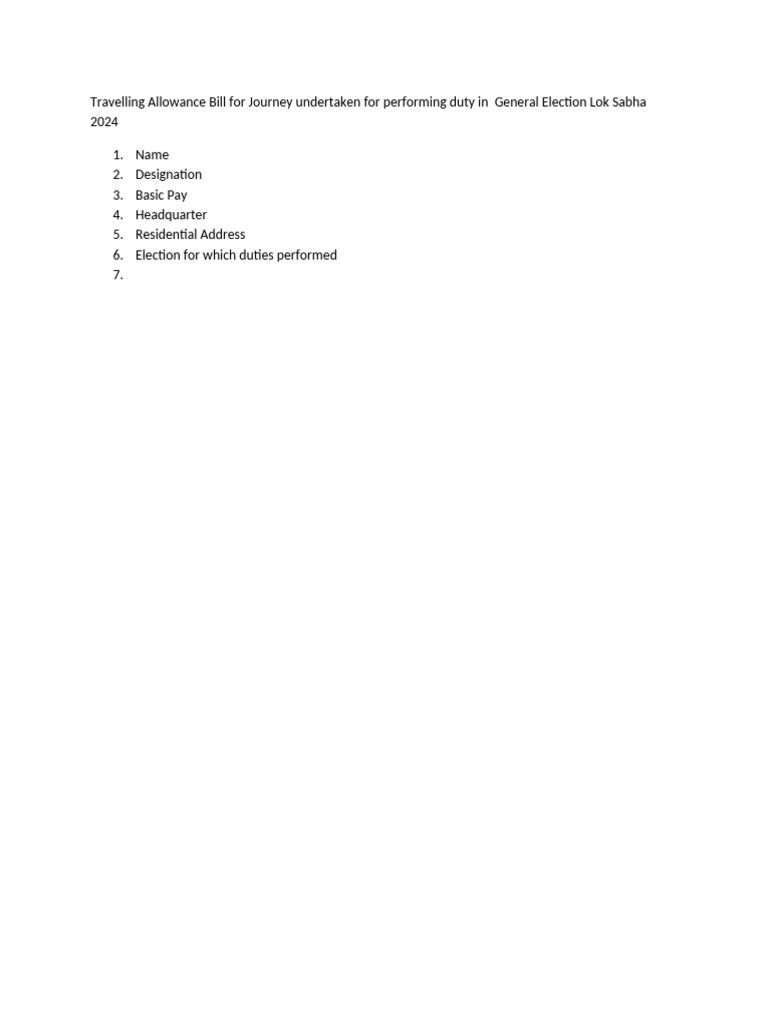 Travelling Allowance Bill For Journey Undertaken For Performing Duty in ...