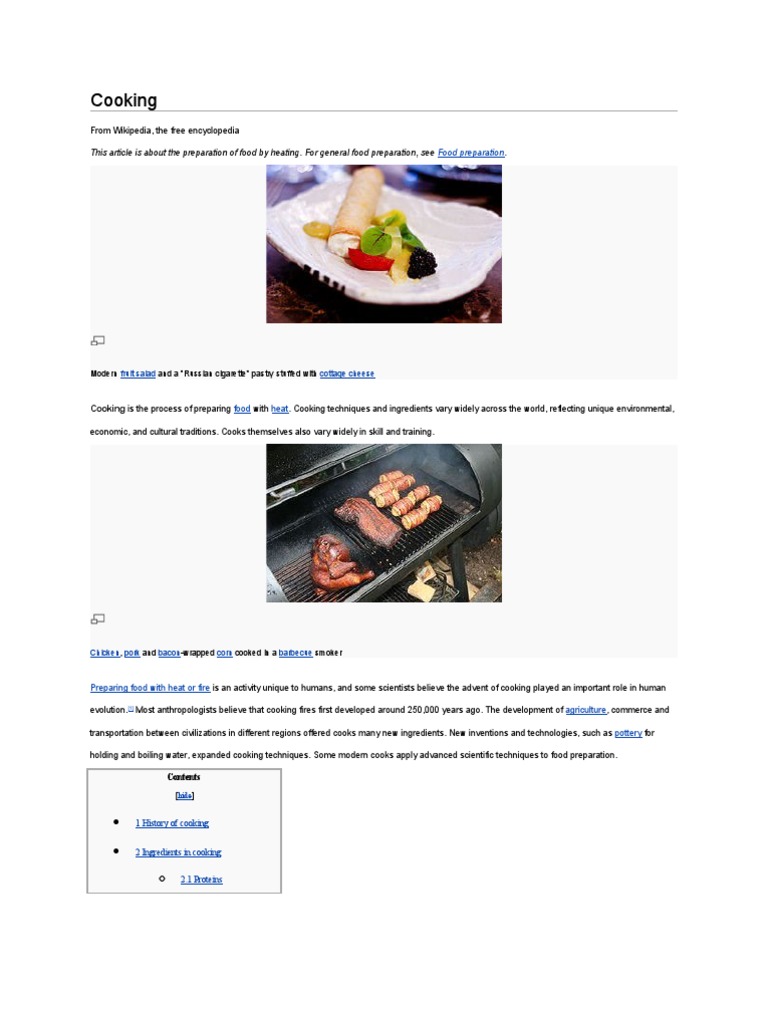 Cooking: This Article Is About The Preparation of Food by Heating. For ...