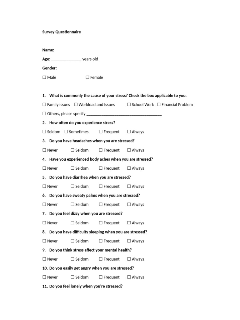 Stress Impact Survey Questionnaire | PDF | Clinical Medicine | Human ...