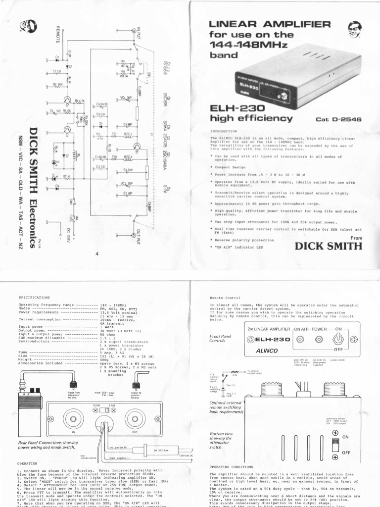 Alinco ELH-230 Linear Amplifier Guide | PDF | Amplifier
