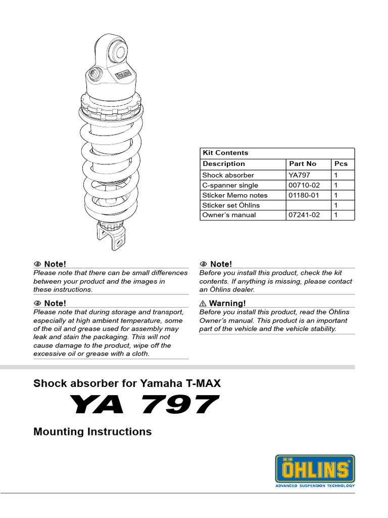 Yamaha T-MAX Shock Absorber Guide | PDF | Vehicles | Automotive Industry
