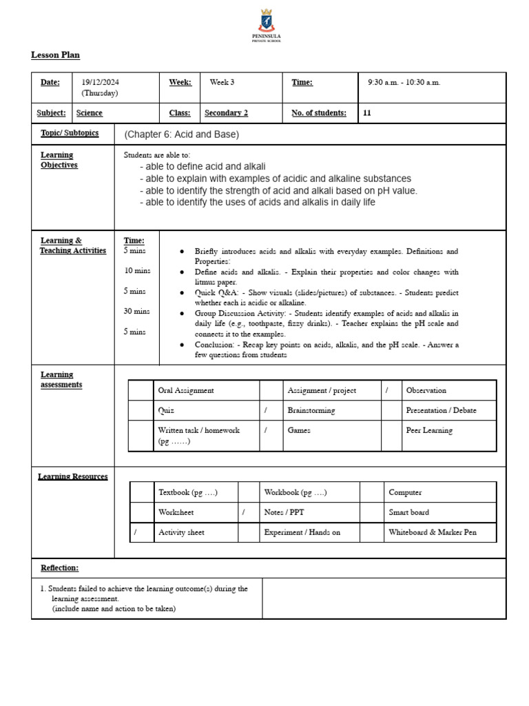 PPS Lesson Plan Template 191224 MOHAMAD TAJUDDIN | PDF | Lesson Plan ...