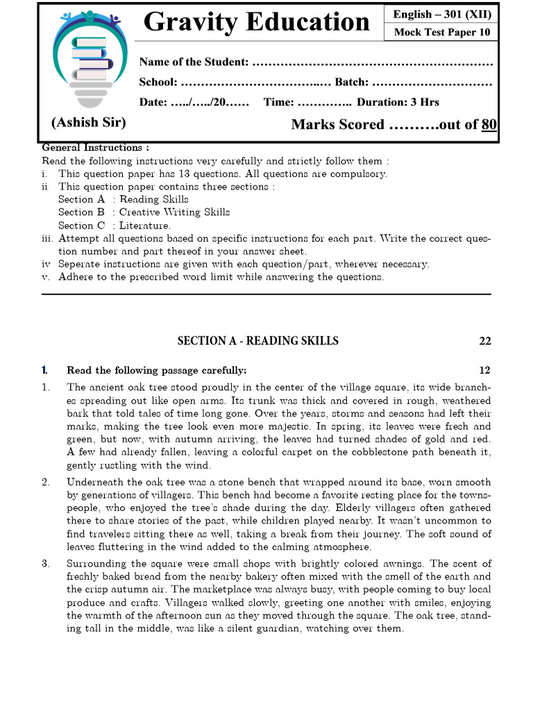 Class 10 English Mock Test Paper | PDF | Agriculture | Water Conservation