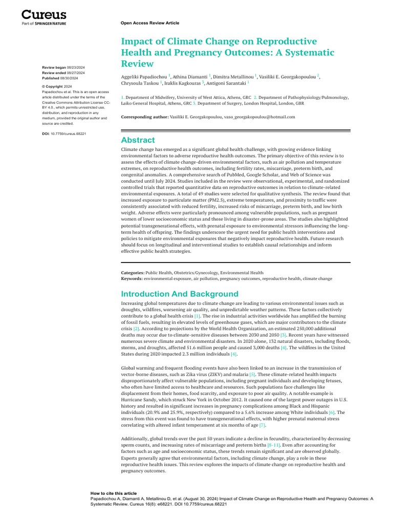 Cureus-Impact of Climate Change On Reproductive Health and Pregnancy ...