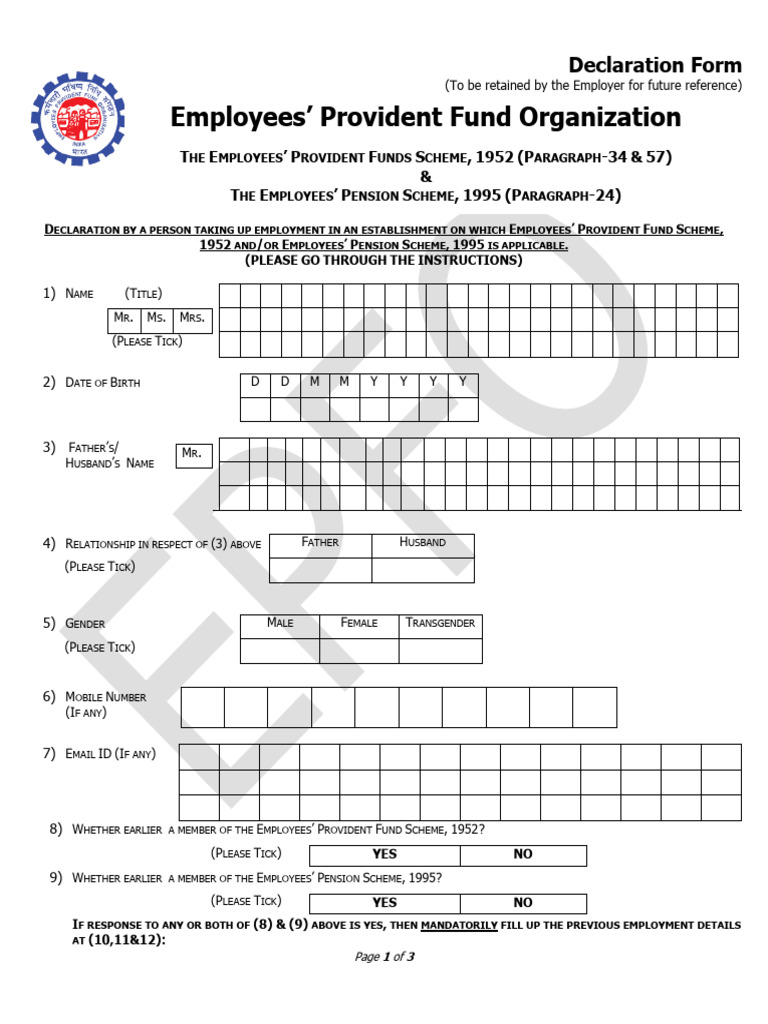 Employment Declaration for EPF and EPS | PDF | Justice | Crime & Violence
