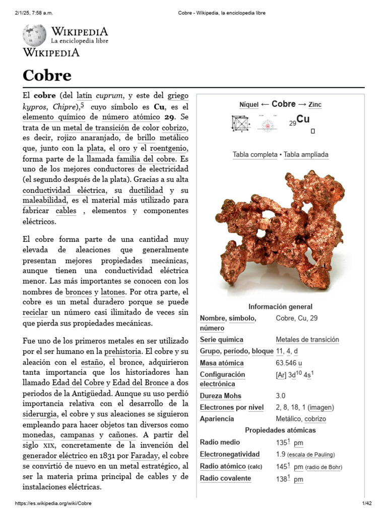Propiedades y Usos del Cobre | PDF | Cobre | Latón