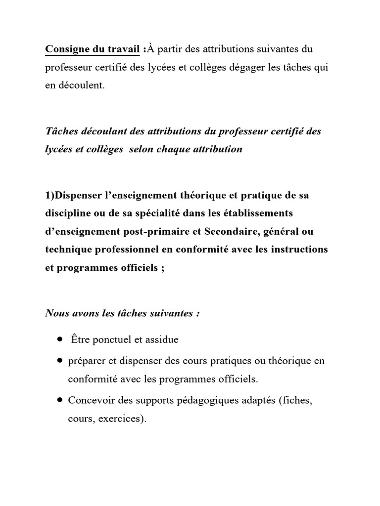 Tâches des professeurs certifiés en lycée | PDF | Pédagogie | Enseignement